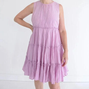 Anthropologie Samant Chauhan Lola Tiered Tunic Liliac  100% Cotton Midi Dress XS